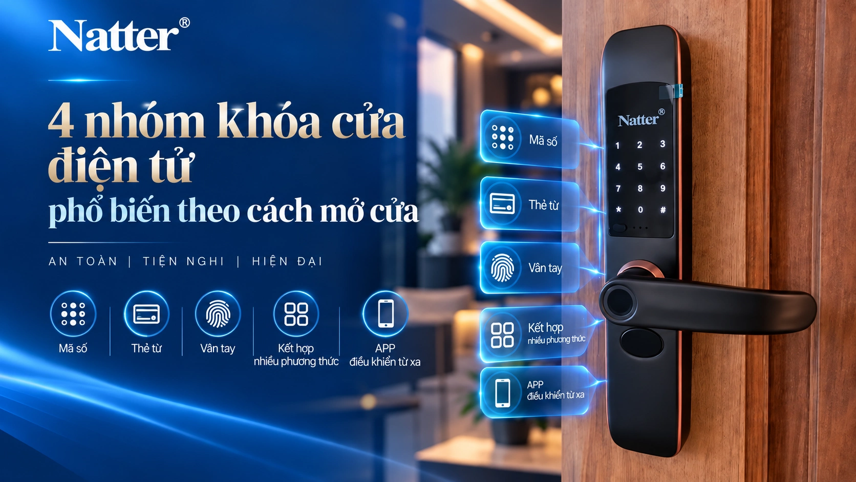 4 nhóm khóa cửa điện tử phổ biến theo cách mở cửa