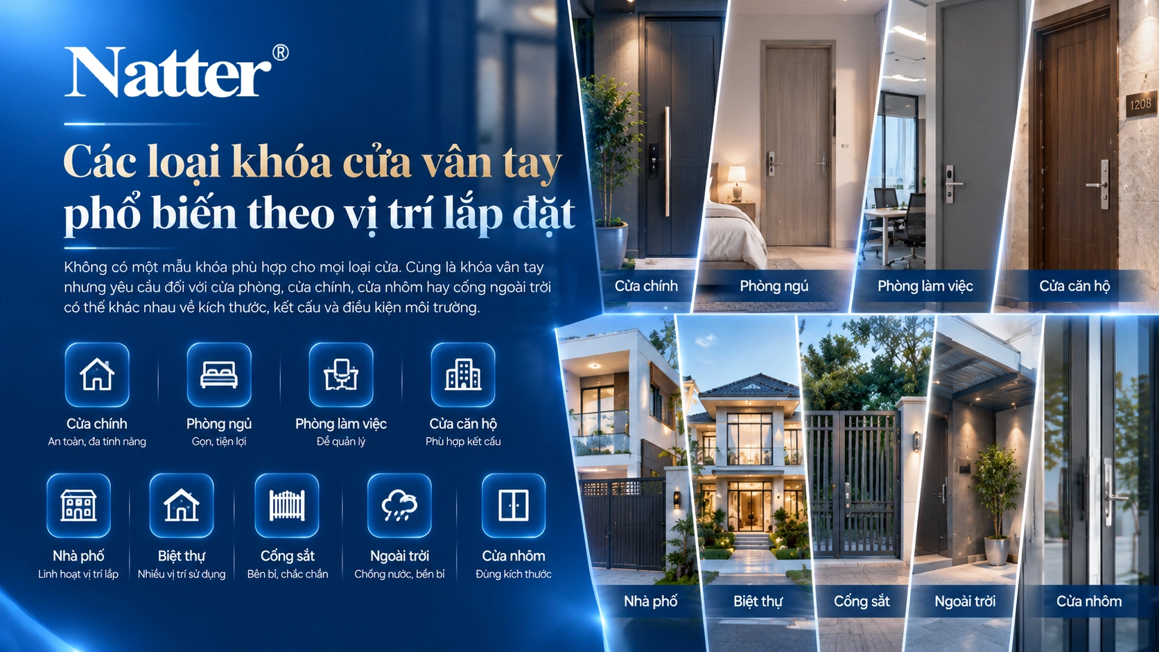 Các loại khóa cửa vân tay phổ biến theo vị trí lắp đặt