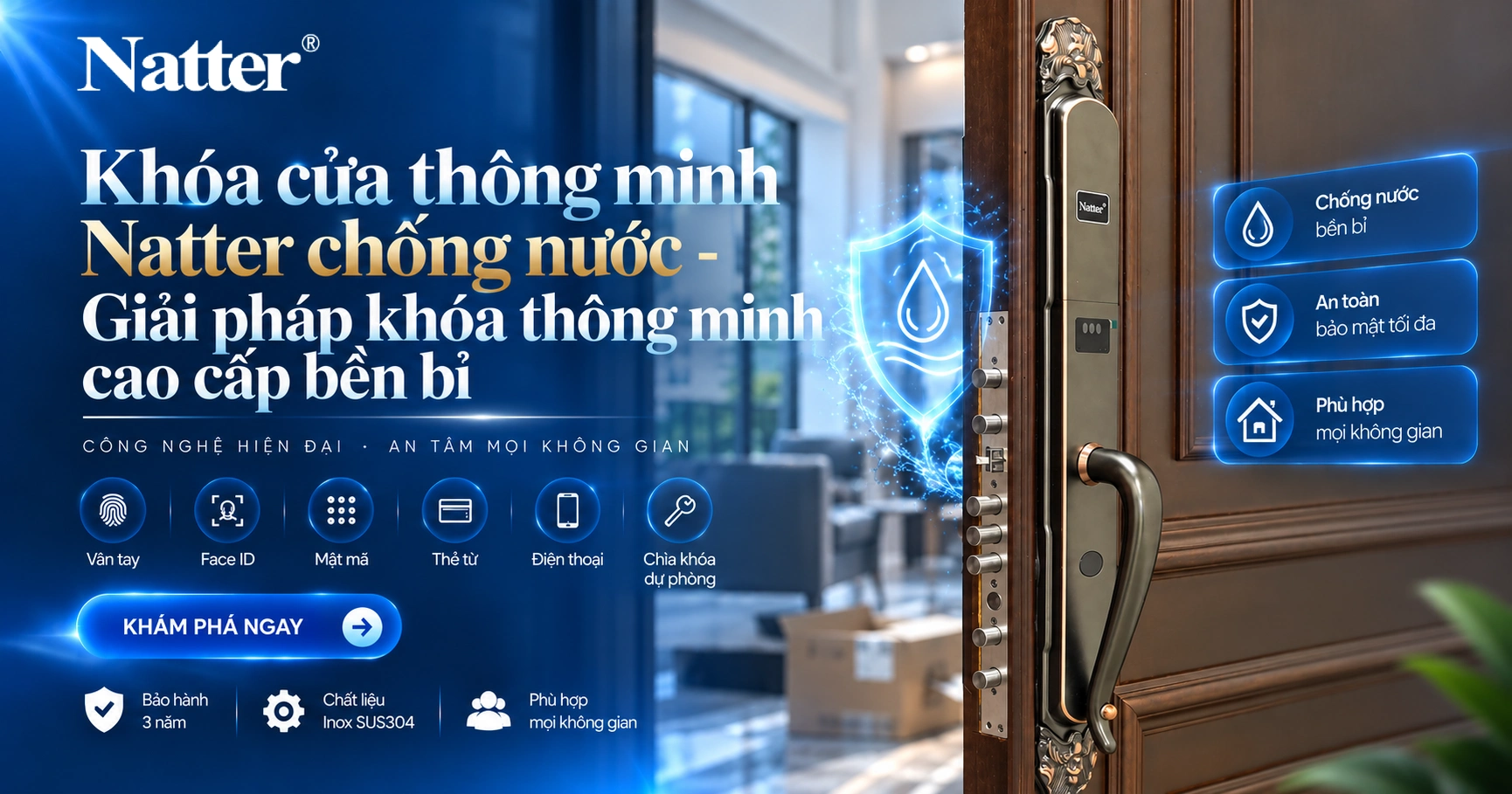 Khóa cửa thông minh Natter chống nước - Giải pháp khóa thông minh cao cấp bền bỉ dd