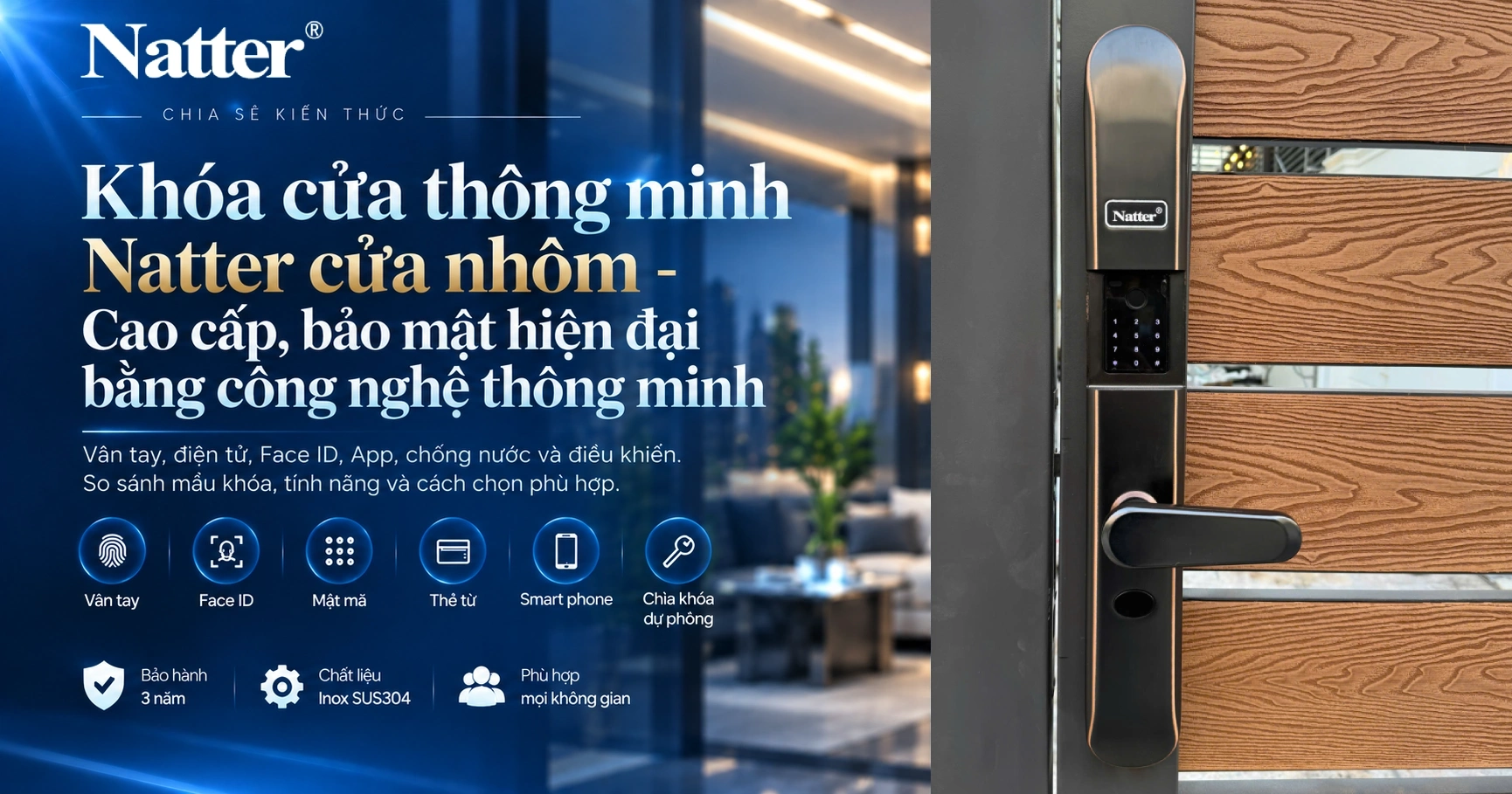 Khóa cửa thông minh Natter cửa nhôm - Cao cấp bảo mật hiện đại bằng công nghệ thông minh
